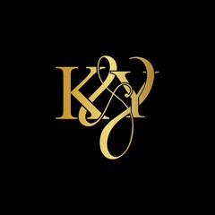 K & Y KY logo initial vector mark. Initial letter K & Y KY luxury art vector mark logo, gold color on black background.