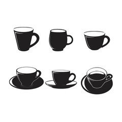black coffee cup set for wine or beer or tea or milk or coffee for cafe or restaurant or bar or pub illustrations logo symbol silhouette