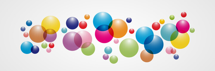 Flowing multicolored spheres. Vector illustration. Abstract background with 3d geometric shapes. Modern cover design. Ads banner or brochure template.