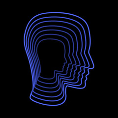 Vector sign head of people in growth. Innovative people, conceptual design with blue fluorescent lights