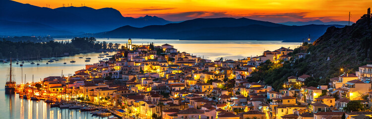 Greek town Poros at night, Greece