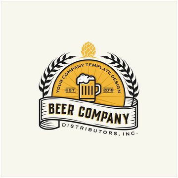 vintage beer company logo template illustration vector premium quality