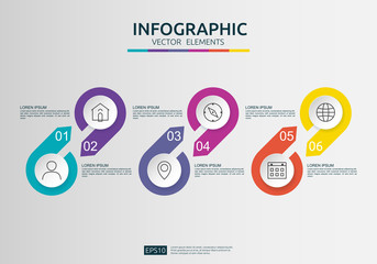 6 steps infographic. timeline design template with 3D paper label, integrated circles. Business concept with options. For content, diagram, flowchart, steps, parts, workflow layout, chart.