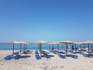 beach sea umbrellas in preveza greece