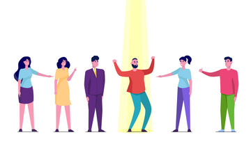 Obraz premium Talents searching, Hiring staff, Job search and career concept. Businessman in spotlight Vector illustration.