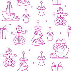 Seamless pattern with christmas, new year symbols.