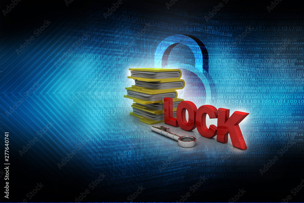 Poster yellow folder and lock. data security concept. 3d rendering
