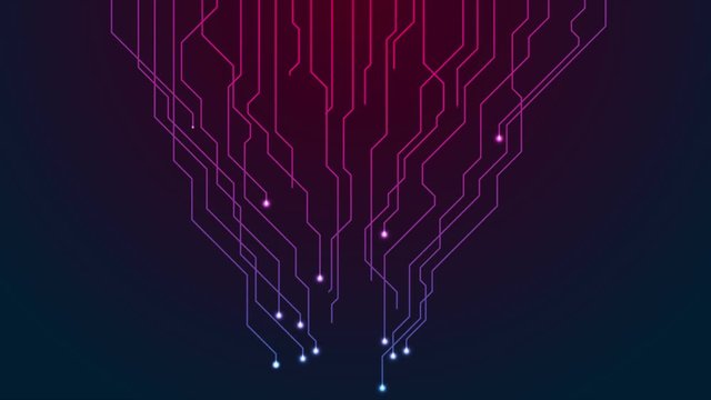 Abstract neon blue purple tech circuit board lines motion design. Futuristic computer chip background. Video animation Ultra HD 4K 3840x2160