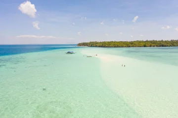 Foto op Canvas Mansalangan sandbar, Balabac, Palawan, Philippines. Tropical islands with turquoise lagoons, view from above. Boat and tourists in shallow water. © Tatiana Nurieva