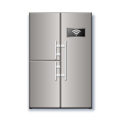 Realistic smart fridge vector illustration isolated on white background.