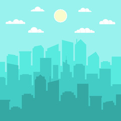 Fototapeta premium Zestaw tła gród. Sylwetki Skyline. Architektura nowoczesna. Poziomy baner z panoramą megapolis. Ilustracja wektorowa płaski.