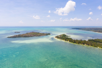 Naklejka na ściany i meble Tropical islands on coral reefs, top view. Atolls and sandbanks, seascape. Philippine nature.