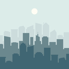 Obraz premium Set of cityscape background. Skyline silhouettes. Modern architecture. Horizontal banner with megapolis panorama. Flat vector illustration.