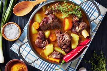 close-up of hot spicy Jamaican Curried Goat