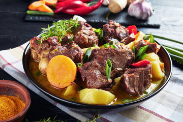 traditional Jamaican Curry Goat in a bowl