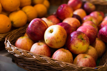 appetizing apples on counter in market