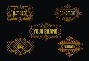 Vintage Badges Modern Minimalism Line Art Ornament Frame Decorative Old Fashioned Graphic Design Element