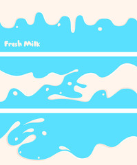Fototapeta premium Poster fresh milk with splashes on a blue background in flat style