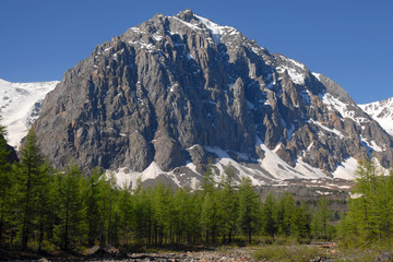 Mountainous landscape. Kara-Tash Peak in North Chuya mountain range. Altai Republic, Siberia, Russia.