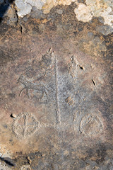 Kalbak-Tash petroglyphs (4th millennium BC - 1st millennium AD). 723th km of Chuya trakt. Altai Republic, Siberia, Russia.