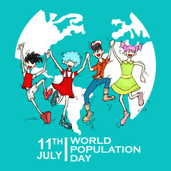 World Population Day, 11 July, Hand Drawn sketch vector