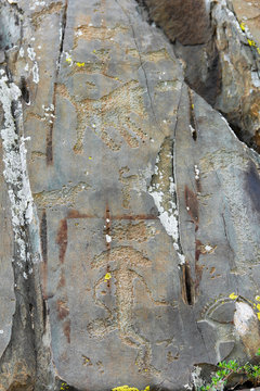 Kalbak-Tash Petroglyphs (4th Millennium BC - 1st Millennium AD). 723th Km Of Chuya Trakt. Altai Republic, Siberia, Russia.