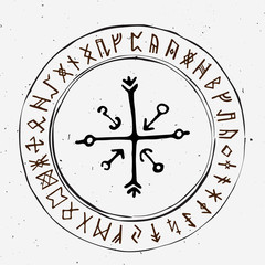 Futhark norse islandic and viking runes set. Magic hand draw symbols as scripted talismans. Vector set of ancient runes of Iceland. Galdrastafir, mystic signs of early North magic. Ethnic norse viking