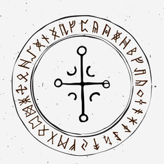 Obraz na płótnie Canvas Futhark norse islandic and viking runes set. Magic hand draw symbols as scripted talismans. Vector set of ancient runes of Iceland. Galdrastafir, mystic signs of early North magic. Ethnic norse viking