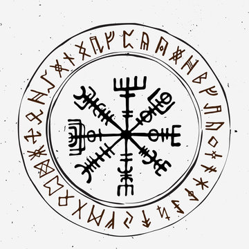 Futhark norse islandic and viking runes set. Magic hand draw symbols as scripted talismans. Vector set of ancient runes of Iceland. Galdrastafir, mystic signs of early North magic. Ethnic norse viking