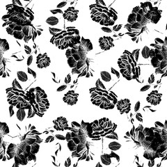 black roses seamless pattern. Hand drawn vector illustration surface design