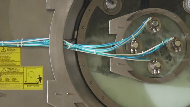 Closeup Of Industrial Washing Machine, Used To Wash Textiles After Dyeing.