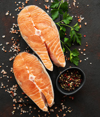 Raw salmon steaks