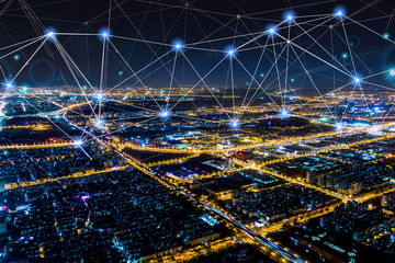 Modern city with wireless network connection concept