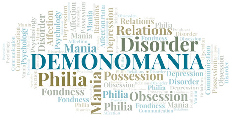 Obraz premium Demonomania word cloud. Type of mania, made with text only.