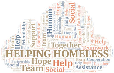 Obraz premium Helping Homeless word cloud. Vector made with text only.