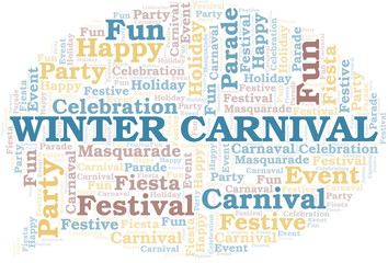 Winter Carnival word cloud vector made with text only.