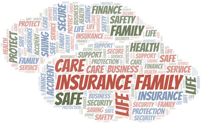 Insurance Family word cloud vector made with text only.