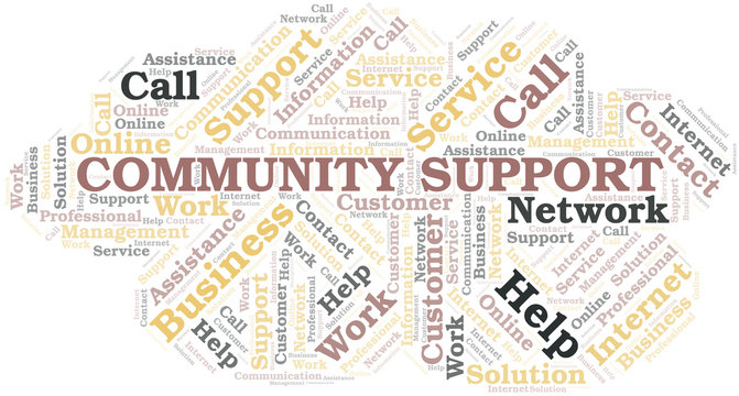 Community Support word cloud vector made with text only.