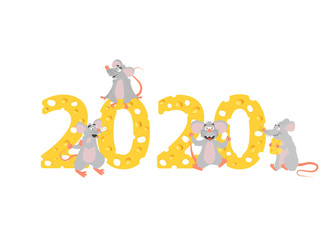 Vector illustration  for Christmas banners, New Year posters, party invitation. Vector illustration with symbol 2020 numbers and Chinese year symbol Metal Rat.