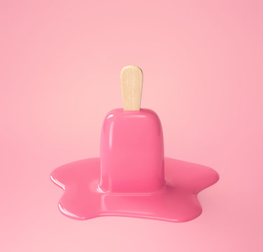 Melted ice cream on pink background. Summer minimal concept