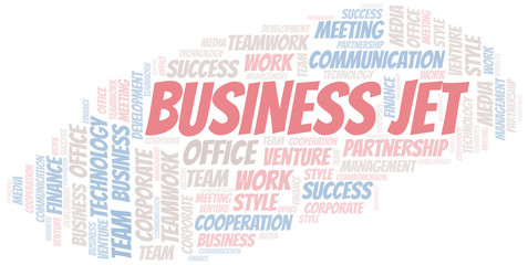 Business Jet word cloud. Collage made with text only.