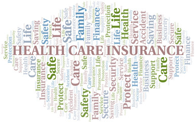 Fototapeta premium Health Care Insurance word cloud vector made with text only.