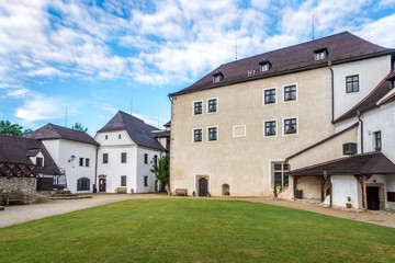 Fototapeta na wymiar At the Courtyard of Castle Nove Hrady in Czech Republic