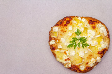 Italian focaccia with three types of cheese and parsley