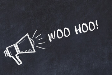 Chalk board sketch with loudspeaker and handwritten short motto