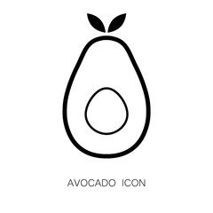 Avocado Fruit Simple Icon isolated on White. Vector iIlustration. Black Line Style. Decorative Design for Card, Banner, Vegetable Market