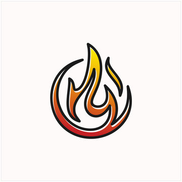 fire flame outline logo icon symbol line art illustration vector premium quality