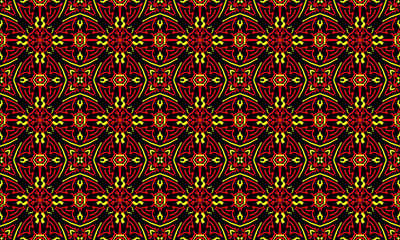 Seamless endless repeating bright ornament of multi-colored geometric shapes