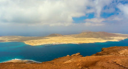 Fototapeta na wymiar beautiful volcanic island Lanzarote - panoramic view from Mirador del rio. Canary islands