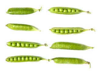 Tasty fresh peas on white background